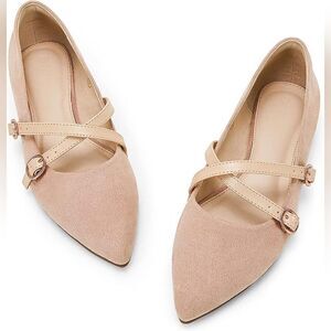 (27-3029) COUTGO Women's Pointed Toe Flats Buckle Faux Suede Sz 5.5